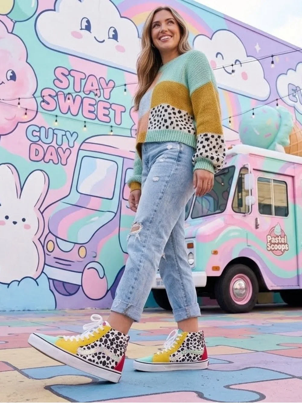 Vans ComfyCush Sk8-Hi Mixed Media Sneakers Dalmatian Colorblock Iridescent 8.5
